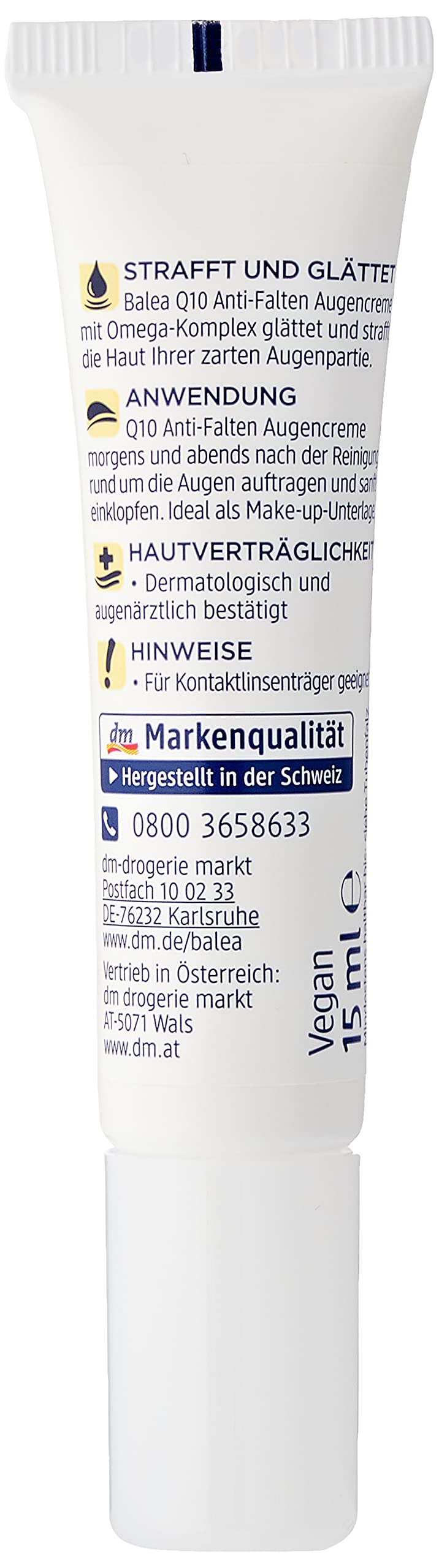 Anti-Wrinkle Eye Cream Q10 with Omega Complex - Perfume-free, PEG-free, Vegan, Not Tested on Animals - 15 ml