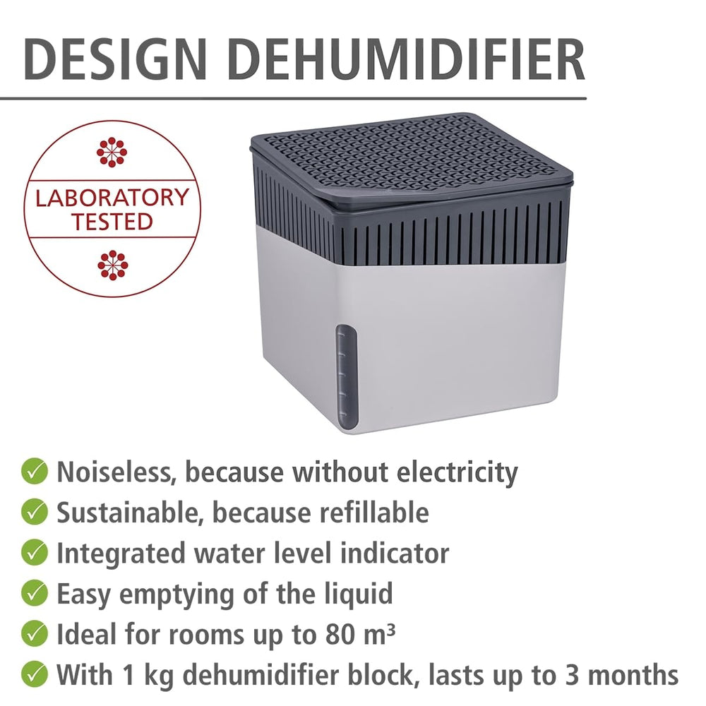 Portable Dehumidifier Cube Design, Compact and Rechargeable Dehumidifier for Bathroom, Closet, Bedroom, Garage, Covers up to 2800 Cubic Feet, 2.2lbs, Gray, 6.18 x 6.5 x 6.5