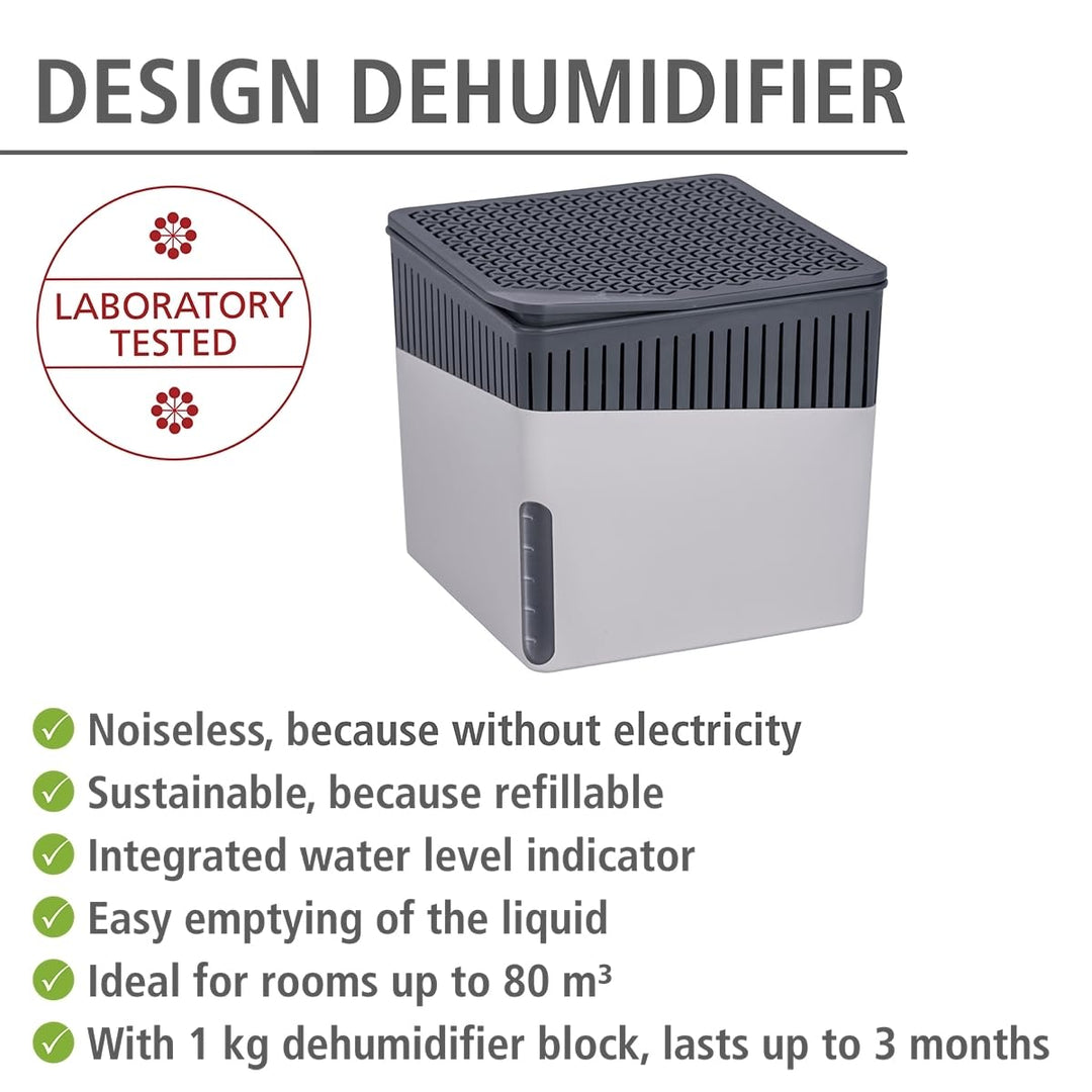 Portable Dehumidifier Cube Design, Compact and Rechargeable Dehumidifier for Bathroom, Closet, Bedroom, Garage, Covers up to 2800 Cubic Feet, 2.2lbs, Gray, 6.18 x 6.5 x 6.5
