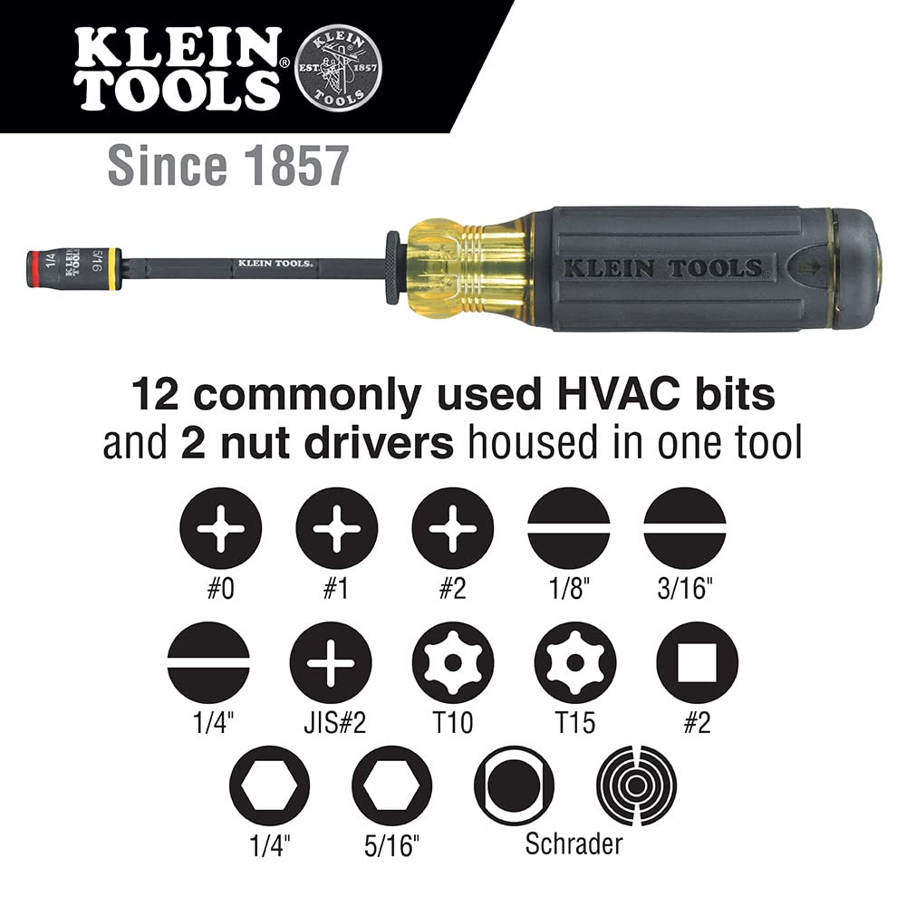 32304 Screwdriver, 14-in-1 Adjustable Screwdriver with Flip Socket, HVAC Nut Drivers and Bits, Impact Rated