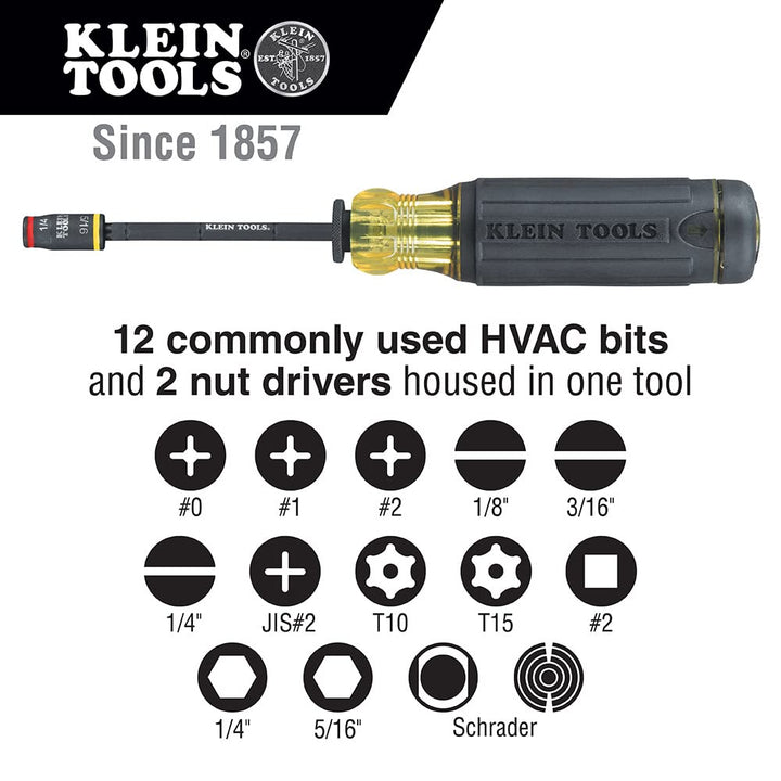 32304 Screwdriver, 14-in-1 Adjustable Screwdriver with Flip Socket, HVAC Nut Drivers and Bits, Impact Rated