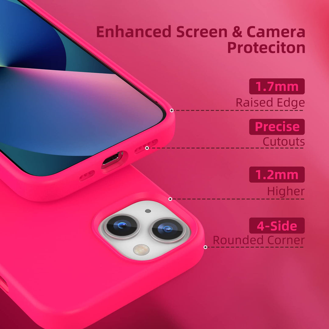 Compatible with iPhone 13 Case, [Drop Protection] [Anti-Scratch] Shockproof Liquid Silicone Anti-Fingerprint Cover with Microfiber Lining Phone Case for iPhone 13 6.1 (2021), Hot Pink