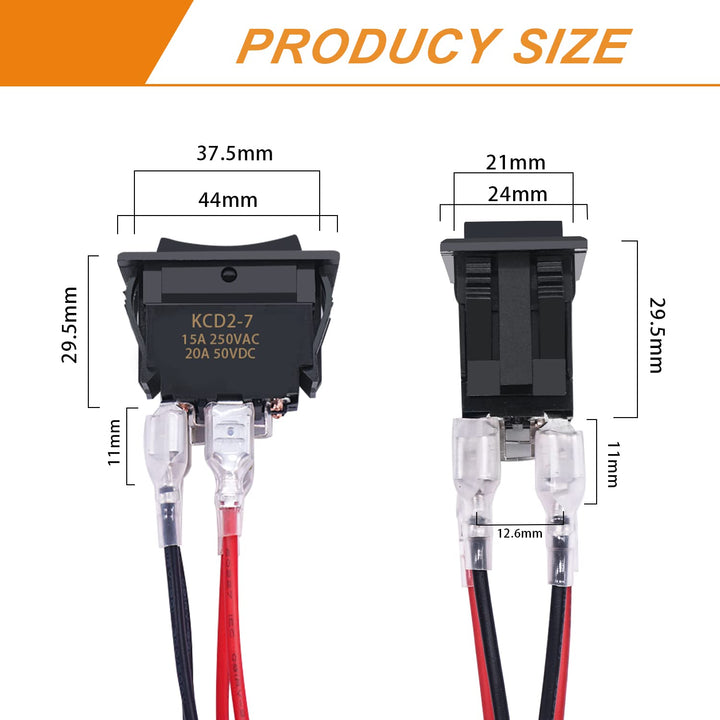 4 Pin DPDT Momentary RV Jack Switch DC12V Reverse Polarity Rocker Switch 20A (ON)-Off-(ON) Motor Control Switch with Pre-Wires for 5th Wheel Tongue Trailer KCD2-7-223-4PIN-X