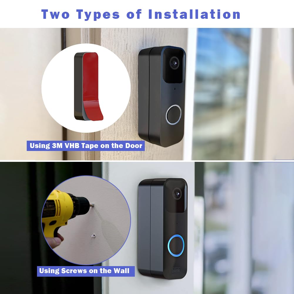 Blink Doorbell Mount, Adjustable (15 to 45 Degrees) Corner Mount, No-Drill Mounting Bracket for Blink Doorbell Camera, Wide Viewing Angle Mount, Black
