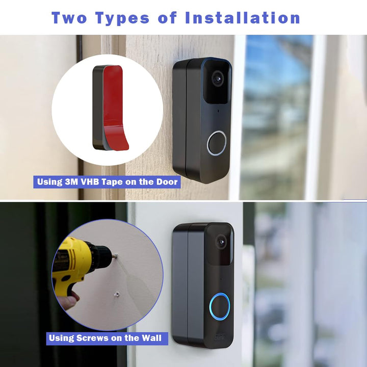 Blink Doorbell Mount, Adjustable (15 to 45 Degrees) Corner Mount, No-Drill Mounting Bracket for Blink Doorbell Camera, Wide Viewing Angle Mount, Black