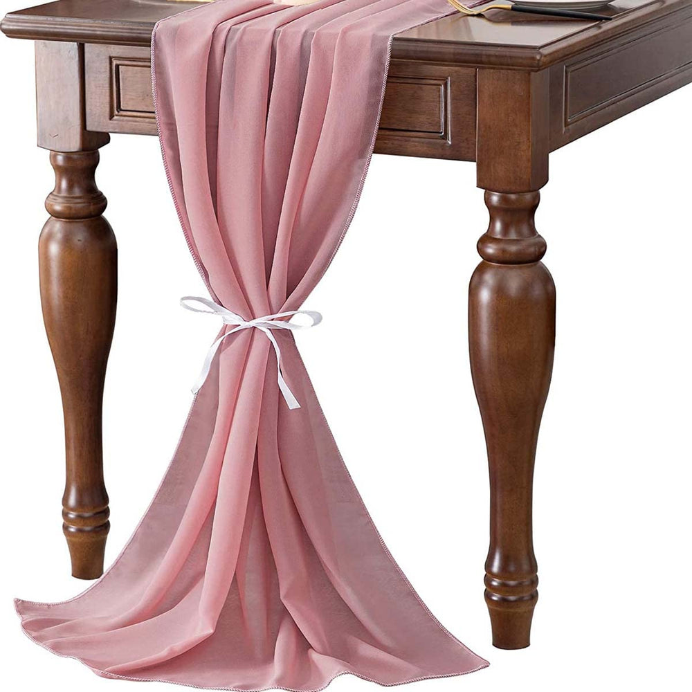 Chiffon Tablecloth Wedding Tablecloth (About 27.5 * 118 inches), Including 8 Packets of Petals and 2 Butterfly Silk Clips, Suitable for Country Wedding, Bride Shower, Baby Shower Party (Dark Pink)