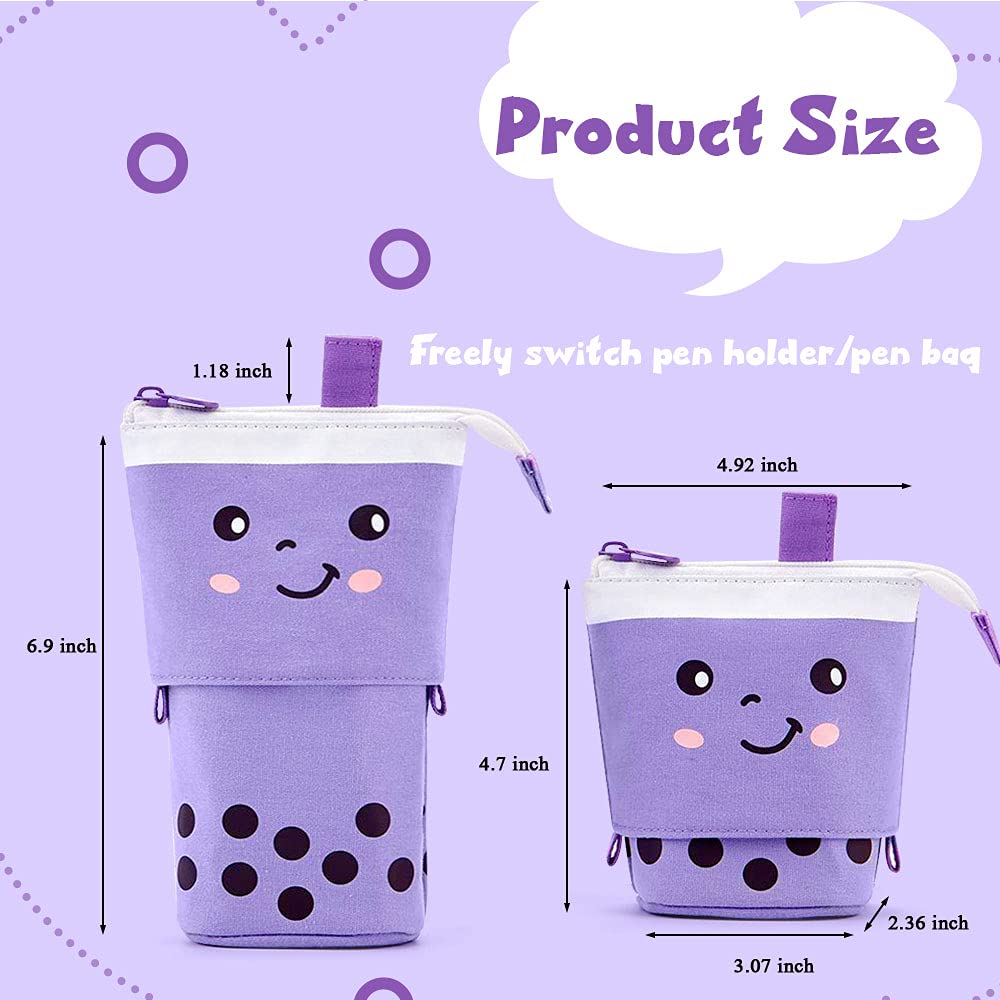 Milktea Cute Standing Pencil Case for Kids, Pop Up Pencil Box Makeup Pouch, Stand UP Christmas Gift Kids Pen Holder Organizer Cosmetics Bag, Kawaii Stationary (Purple)