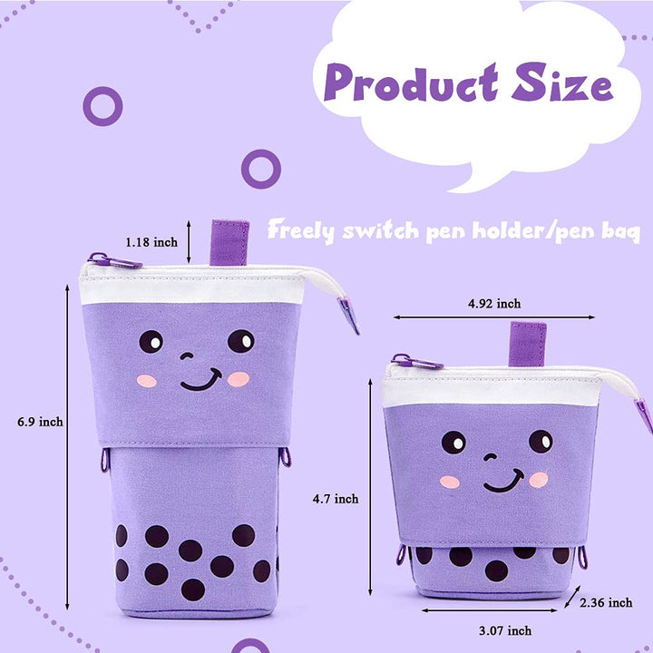 Milktea Cute Standing Pencil Case for Kids, Pop Up Pencil Box Makeup Pouch, Stand UP Christmas Gift Kids Pen Holder Organizer Cosmetics Bag, Kawaii Stationary (Purple)