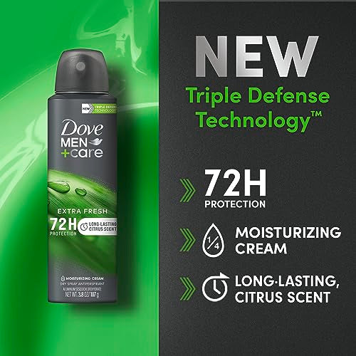 Dove Men+Care Antiperspirant Dry Spray Deodorant for Men Extra Fresh 48-Hour Sweat and Body Odor Protection 3.8 oz