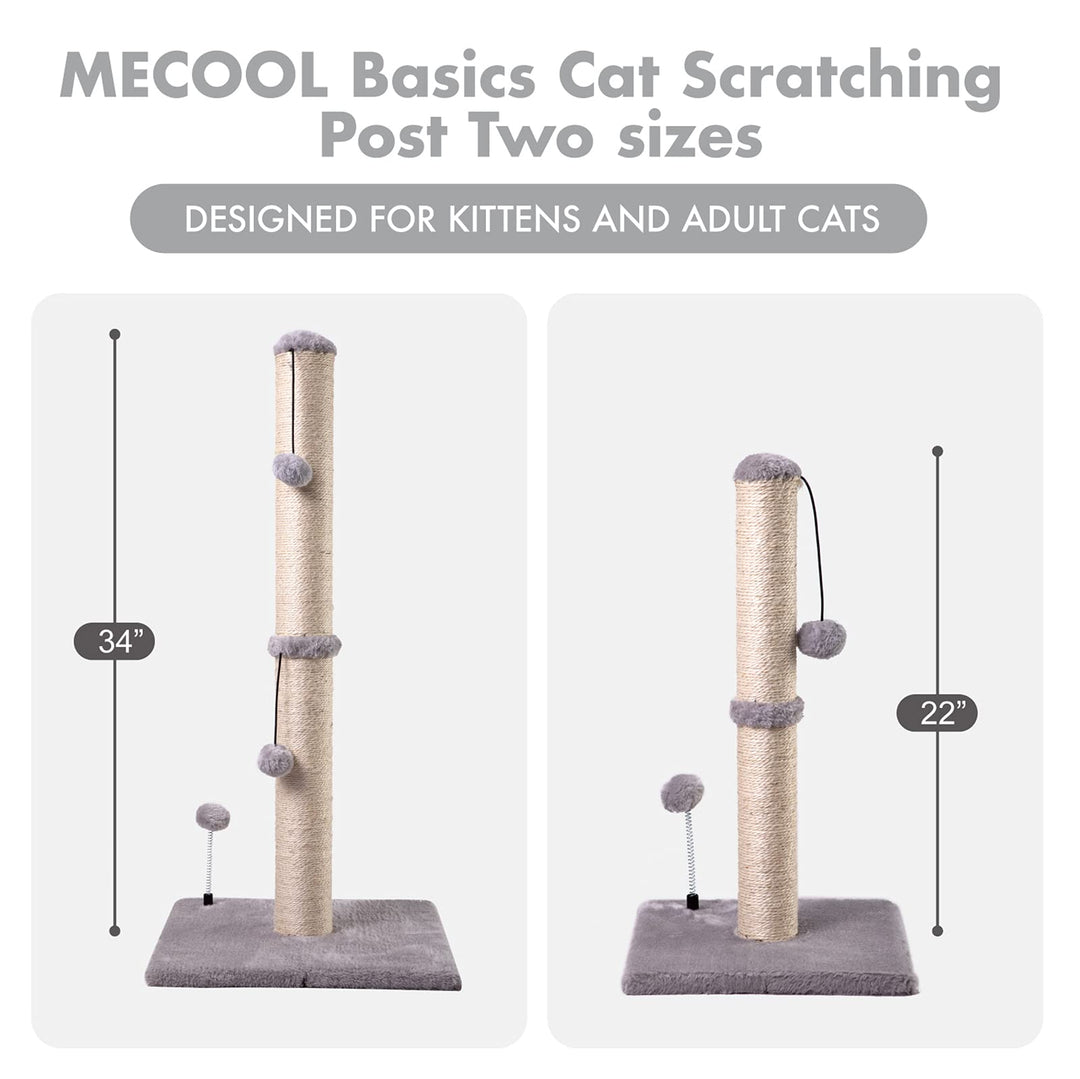 34“ Tall Cat Scratching Post Premium Basics Kitten Scratcher Sisal Scratch Posts Trees with Hanging Ball for Indoor Cats, Gray
