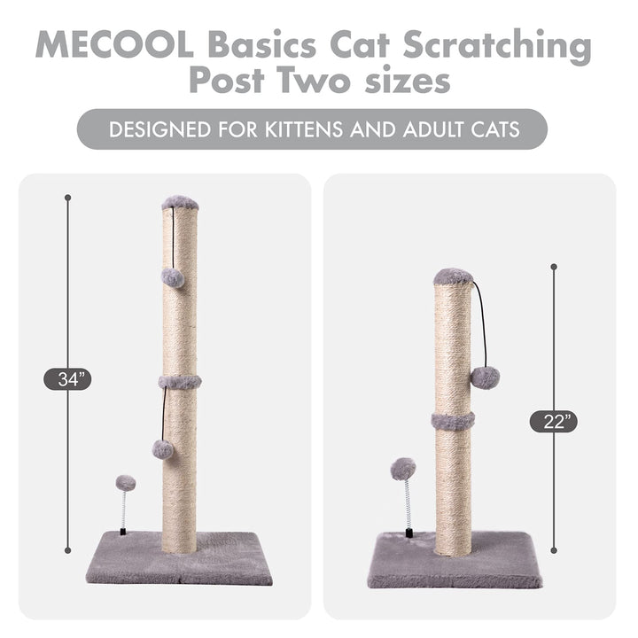 34“ Tall Cat Scratching Post Premium Basics Kitten Scratcher Sisal Scratch Posts Trees with Hanging Ball for Indoor Cats, Gray