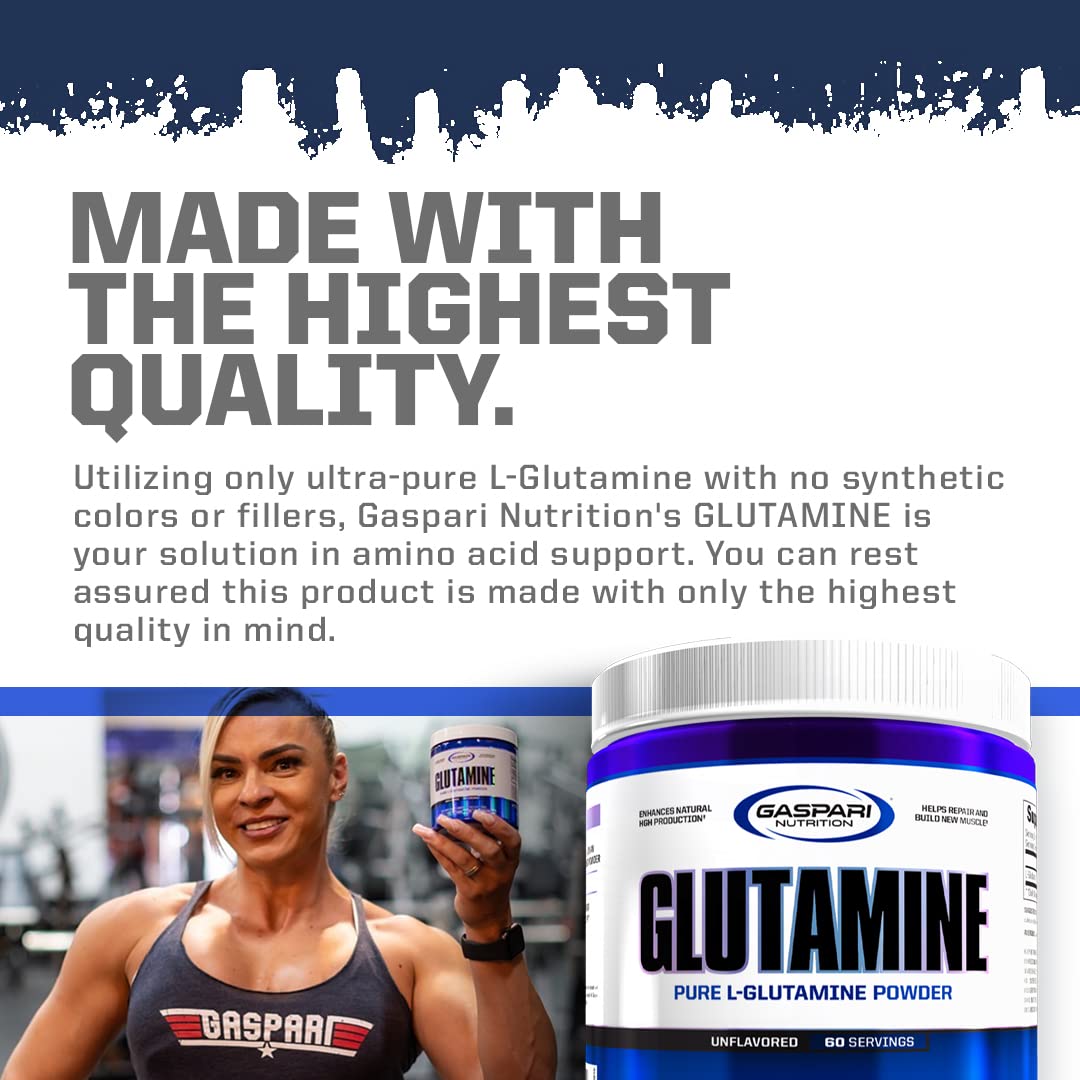 , Glutamine, Pure L-Glutamine Powder, Perfect Pre Workout, Post Workout and Recovery, Micronized Glutamine Powder (60 Servings, Unflavored)