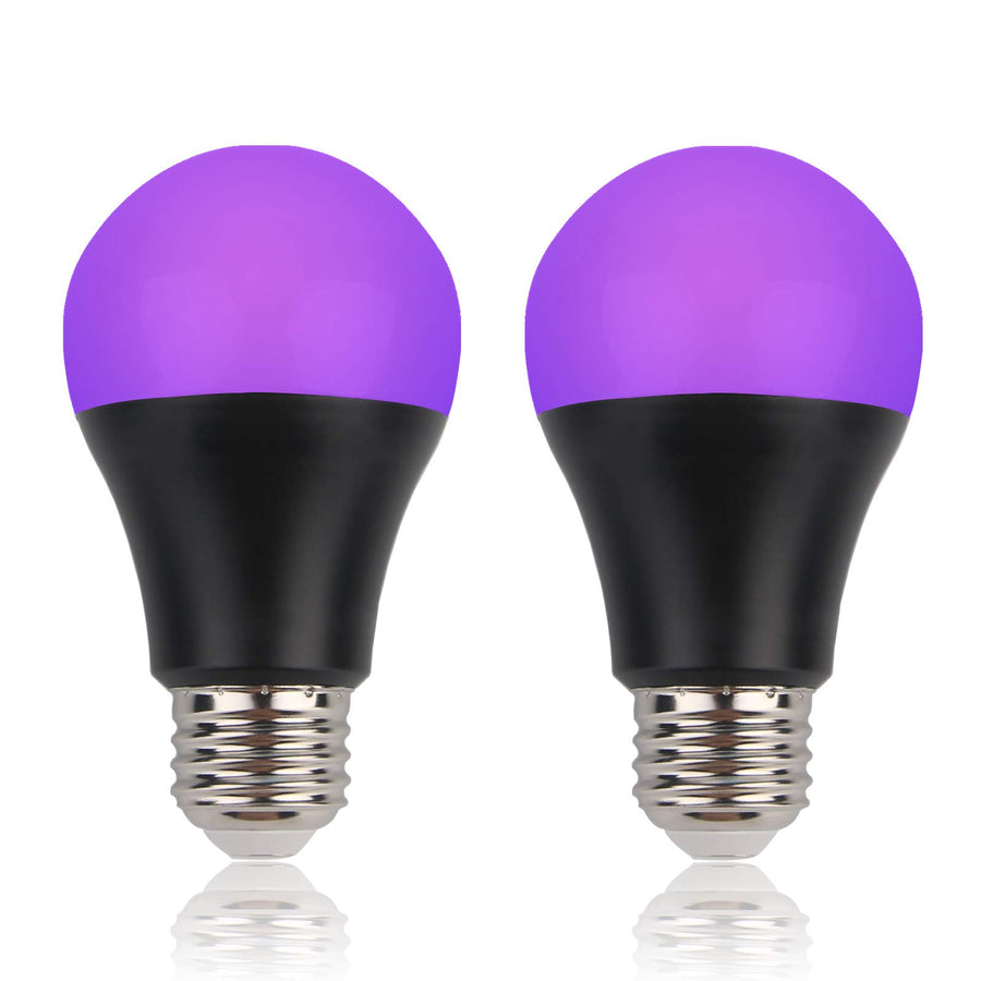 Uv Led Black Light Bulb 2 Pack, 8W (60W Equivalent) A19 E26 Blacklight Bulb Uva Level 385-400Nm, Glow In Dark For Body Paint Club Party Neon Posters