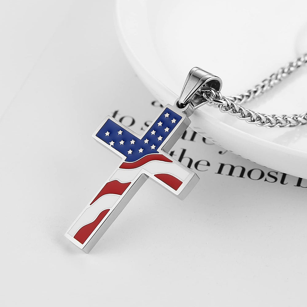 HZMAN American Flag Patriotic Cross Religious Jewelry P
