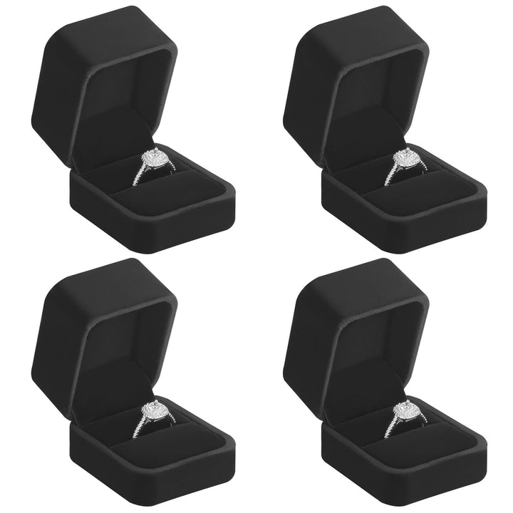 4 Pieces Velvet Ring Gift Boxes Set, Earring Pendant Jewelry Case, Jewellry Display Box for Wedding, Engagement,Proposal, Birthday and Anniversary (4pcs Black)
