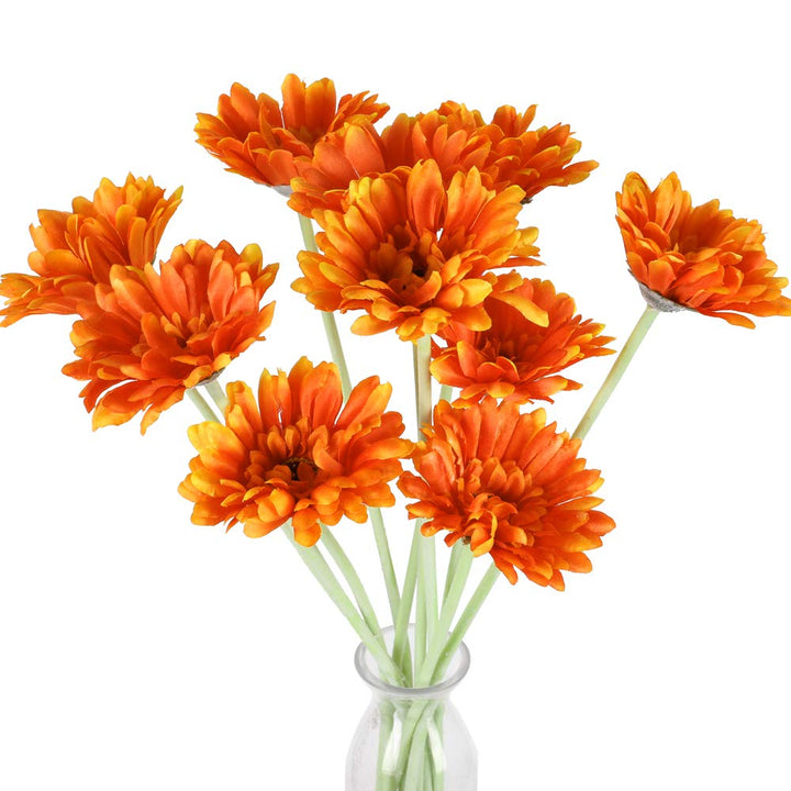 10PCS Fall Artificial Flowers Gerbera Daisies with Stem Orange Silk Flower Arrangement for Home Kitchen Autumn Party Wedding Greenery Fireplace Table Centerpieces