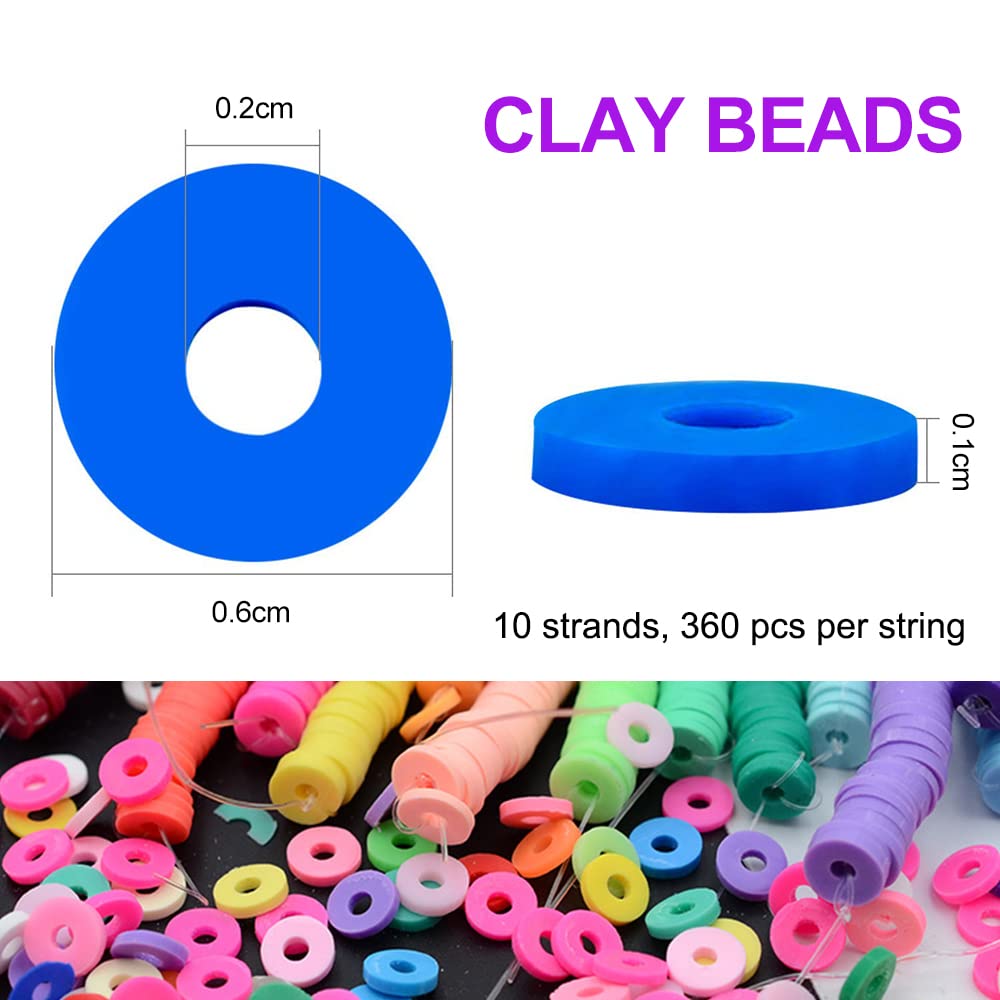 3600 PCS 10 Strands Clay Beads Polymer Clay Beads for Jewelry Making, Vinyl Heishi Beads 6mm for Surfer Bracelets Necklace Making (Purple)