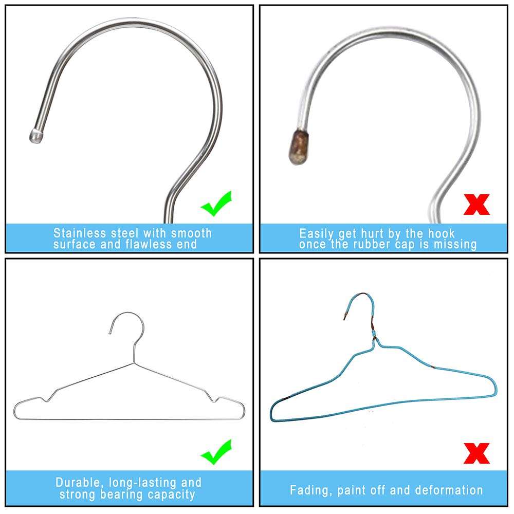 Coat Hangers Clothes 10 Pack Wire Hangers Heavy Duty Stainless Steel Hangers with Non Slip Grooves, Ultra Thin Metal Hangers Space Saving Clothing Hanger 16.5 Inch