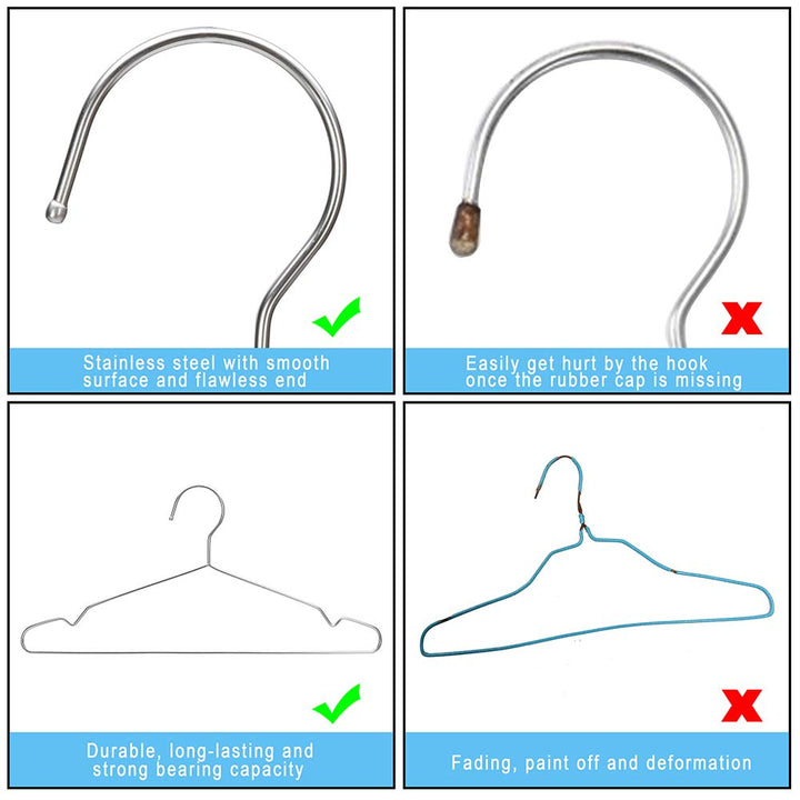 Coat Hangers Clothes 10 Pack Wire Hangers Heavy Duty Stainless Steel Hangers with Non Slip Grooves, Ultra Thin Metal Hangers Space Saving Clothing Hanger 16.5 Inch