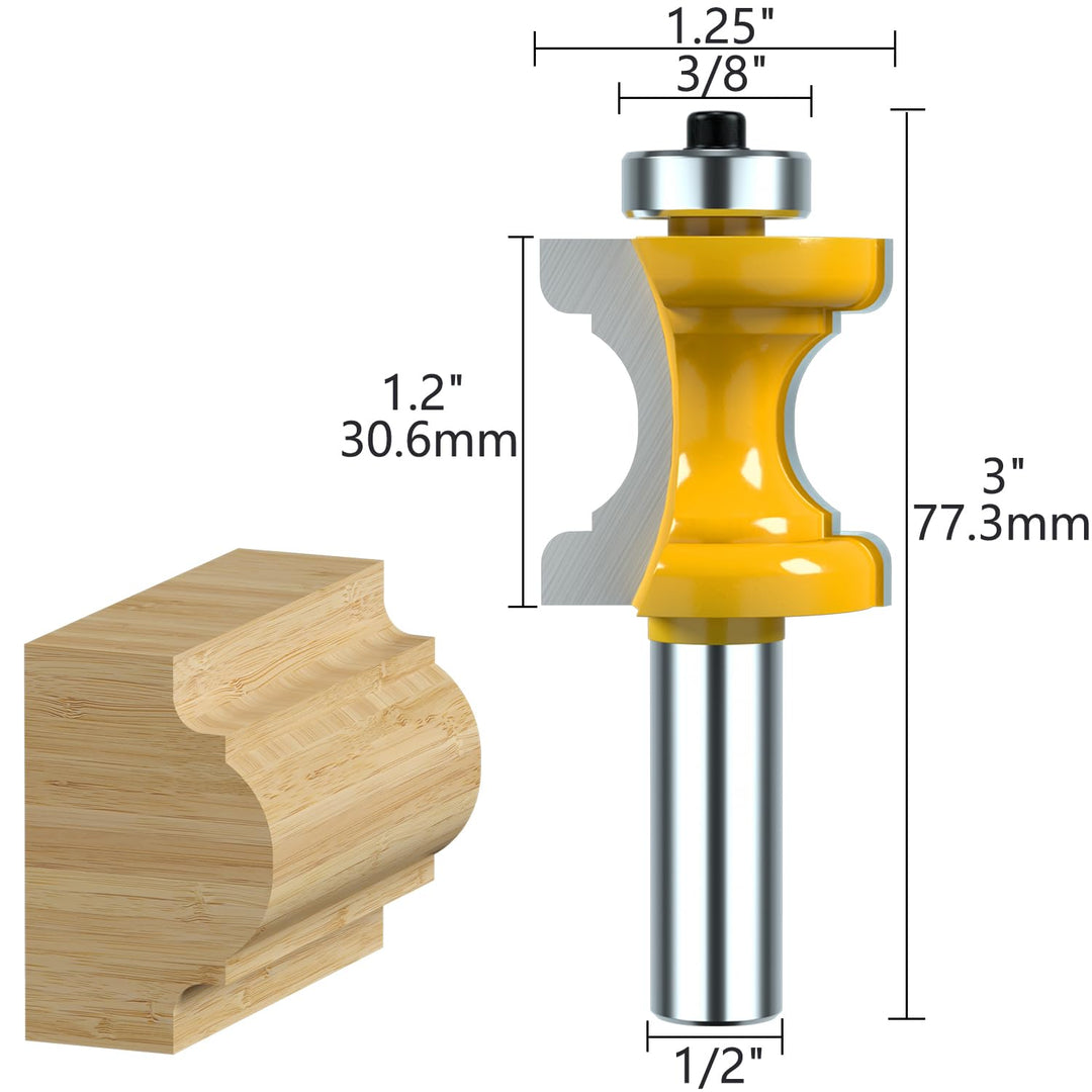1/2 Inch Shank Architectural Molding Router Bit Set Crown Molding Router Bit Bullnose Bead Column Face Molding Router Bit for Woodworking Tools