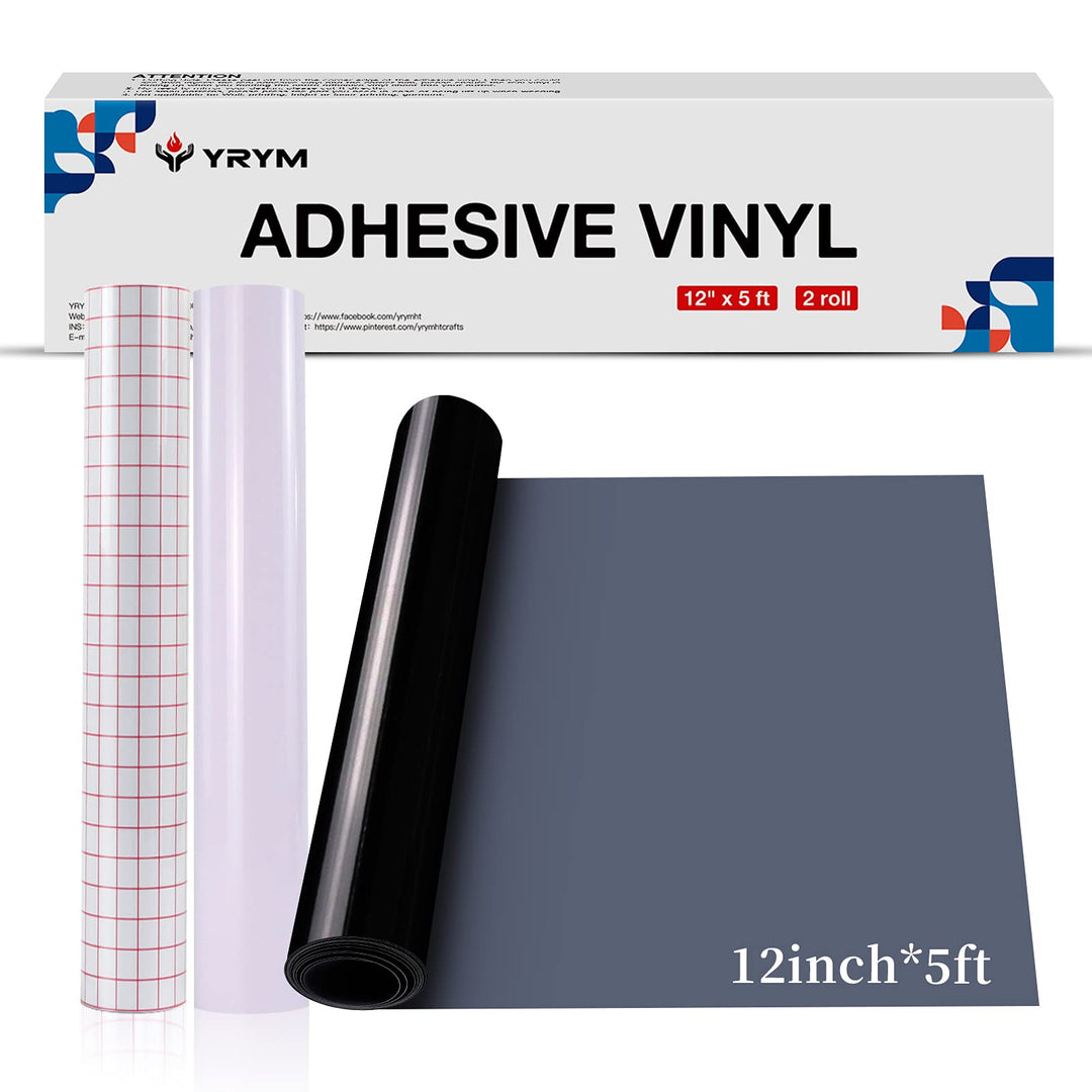 White &amp; Black Permanent Vinyl - 12 x 5ft Glossy Black Vinyl Roll and White Vinyl &amp; Transfer Tape Set, White Permanent Vinyl Black Vinyl for Cricut, Silhouette, Adhesive Vinyl for Craft Projects