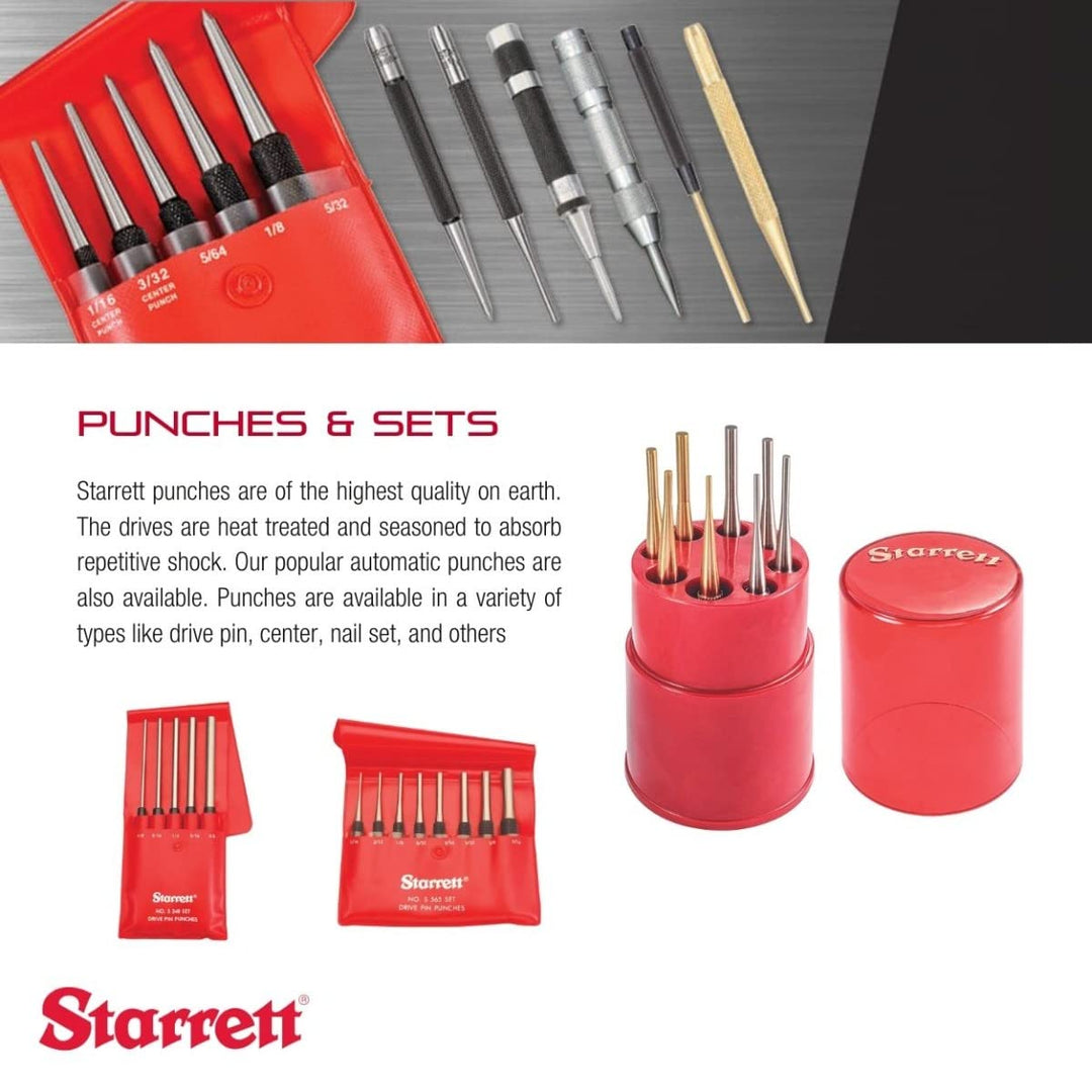 Extra-Long Drive Pin Punch with Knurled Grip for Driving Pins Into or Out of a Workpiece - Hardened and Tempered Steel, 8 Length, 3/16 Punch Diameter - 248B