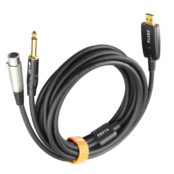 XLR to USB Cable 10ft, USB Microphone Cable XLR Female to USB &amp; 1/4 Guitar Plug Out Interface for Mac and PC Recording and Live Performance