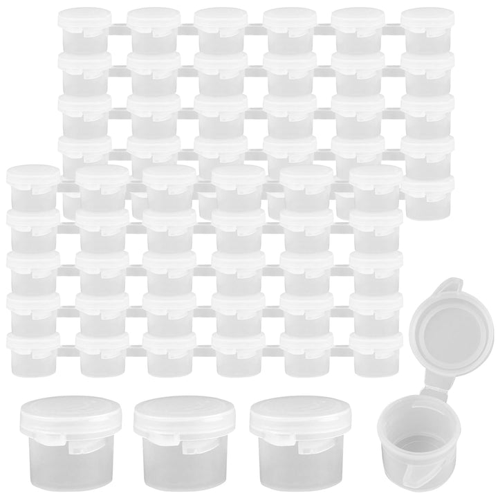 AUEAR 60 Pieces Empty Paint Pot 10 Strips Mini Paint Container with Lid Clear Acrylic Paint Strips for Schools Classrooms Paintings Art Festivals (3ml/ 0.1oz)
