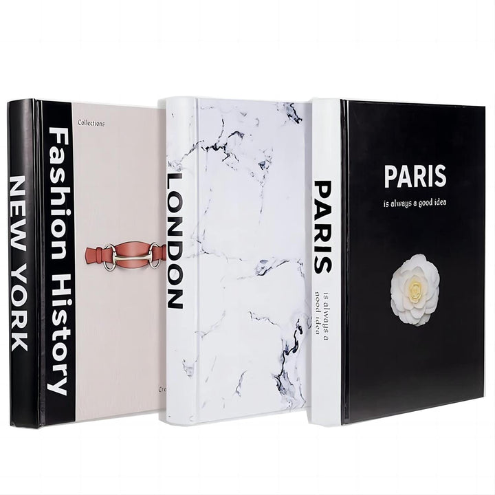 3 Pieces Fashion Decorative Books,Hardcover Modern Decorative Book Stack,Fashion Design Book Set,Display Books for Coffee Tables/Shelves(Paris/New York/London)