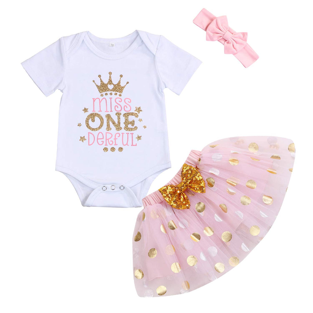 Baby Girl 1st Birthday Cake Smash Toddler Girl Miss Onederful Romper Tutu Skirt with Headband Clothes Set