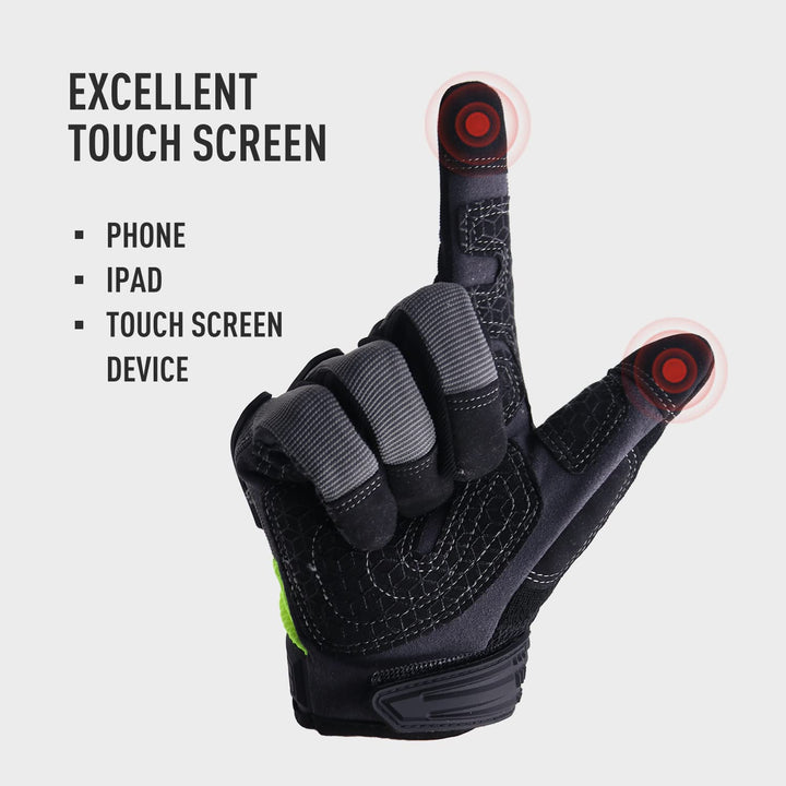 Utility Work Gloves, Men &amp; Women, Silicone Grip Synthetic Leather Work Gloves, TPR Protector, Breathable Mechanic Working Gloves with Touchscreen (L, Green)