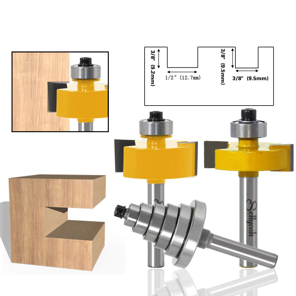 1/4 Inch Shank Rabbet Router Bit with 6 Bearings Set, SellyOak Multi Rabbeting Router Bit Set for Multiple Depths (1/8, 1/4, 5/16, 3/8, 7/16, 1/2 Interchangeable and Adjustable Bearings)