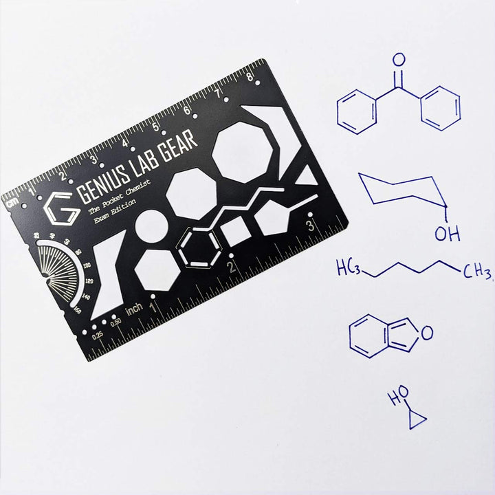 Pocket Chemist Exam Edition: Organic Chemistry Stencil Drawing Template - Chemists, Chemical Engineers, Biochemist Small Metal Ruler - Draw Molecule Shapes - Orgo Tests, Cool Multitool