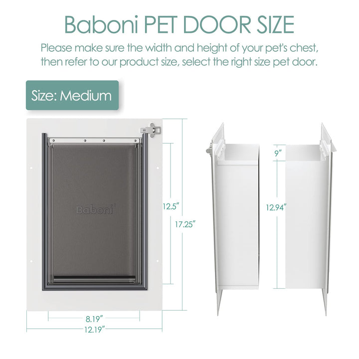 Baboni Pet Door for Wall, Steel Frame and Telescoping Tunnel, Aluminum Lock, Double Flap Dog Door and Cat Door, Strong and Durable (Pets Up to 40 Lb) -Medium