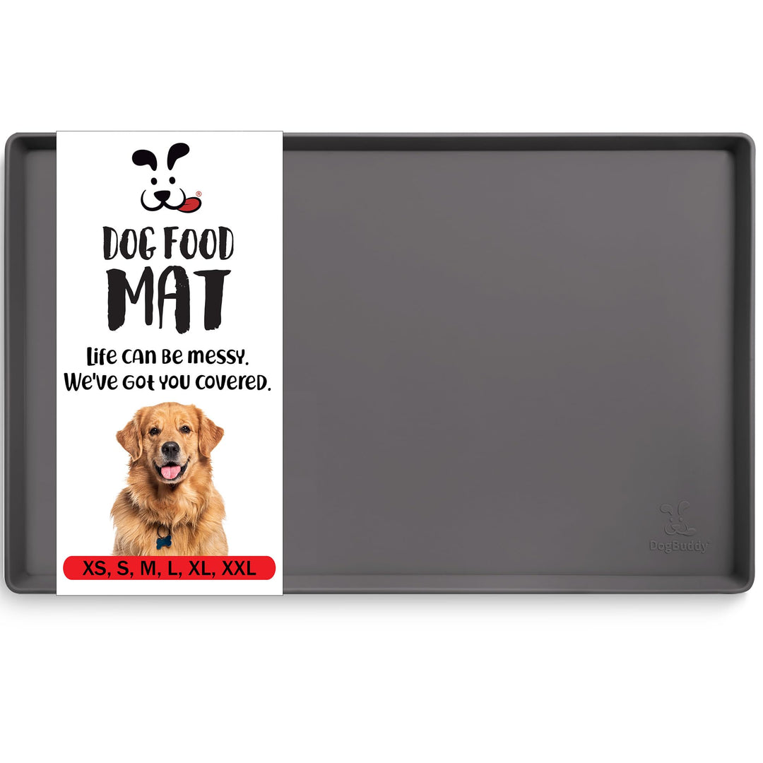 Dog Food Mat – Waterproof Dog Bowl Mat for Food and Water, Silicone Pet Feeding Mats for Floors, Non-Slip Placemat with High Edges for Dogs Bowls, Puppy Essentials (Small: 19x12, Shadow)