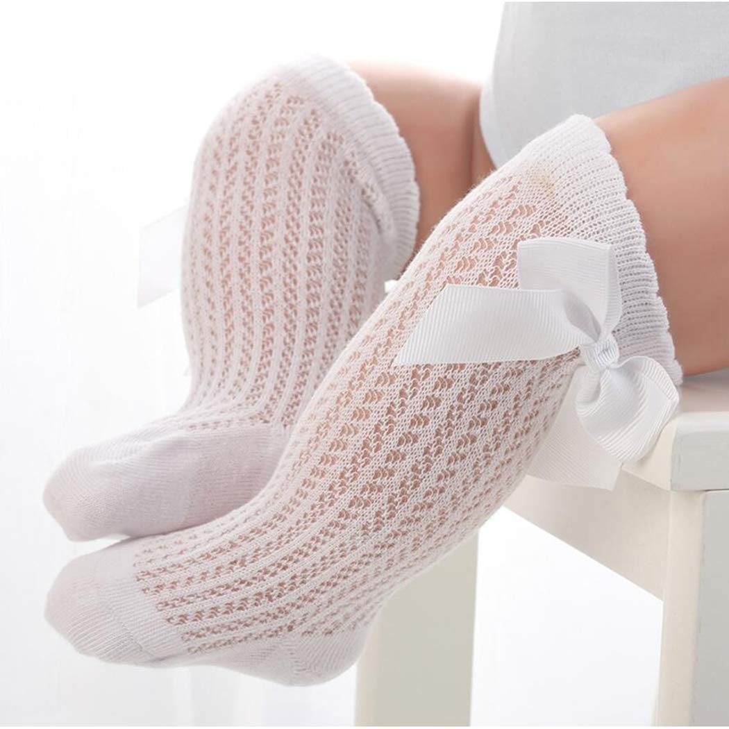 Baby Girls Knee High Mesh Socks Breathable Infants Toddlers Bowknot Dress Socks Size 0-12 Months