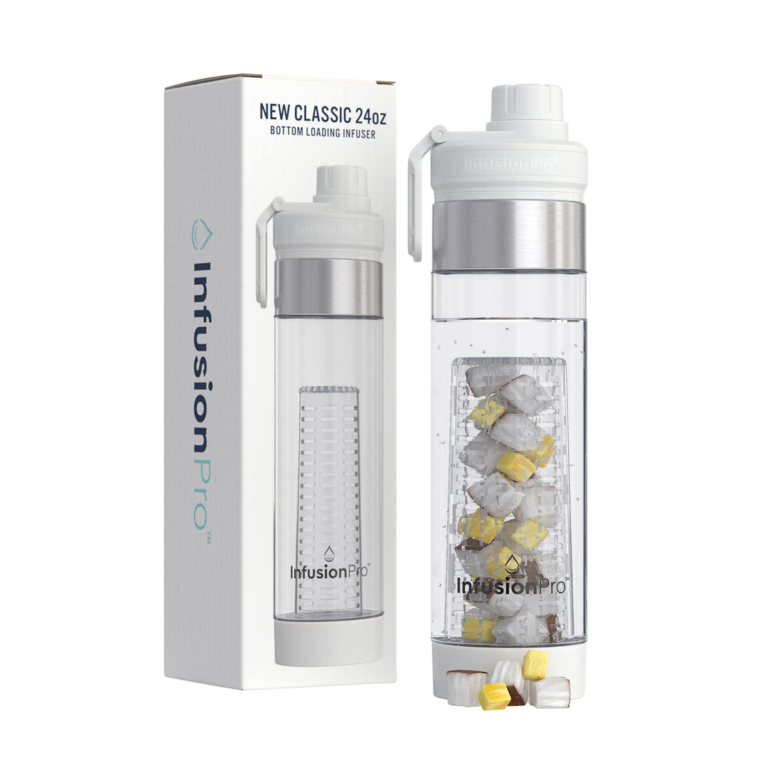 24 oz Fruit Infuser Water Bottle with Twist Cap Lid : Insulated Sleeve &amp; Infused Water Recipe eBook : Bottom Loading Water Infuser for More Flavor : Unique Gift Idea (Cloud, 1-Pack)