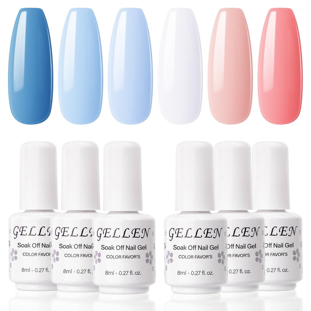 Gel Nail Polish Set - 6PCS Blue U V Gel Polish Set, White Nail Gel Soak Off Nail Polish Kit DIY Manicure Christmas Gel Nail Art at Home