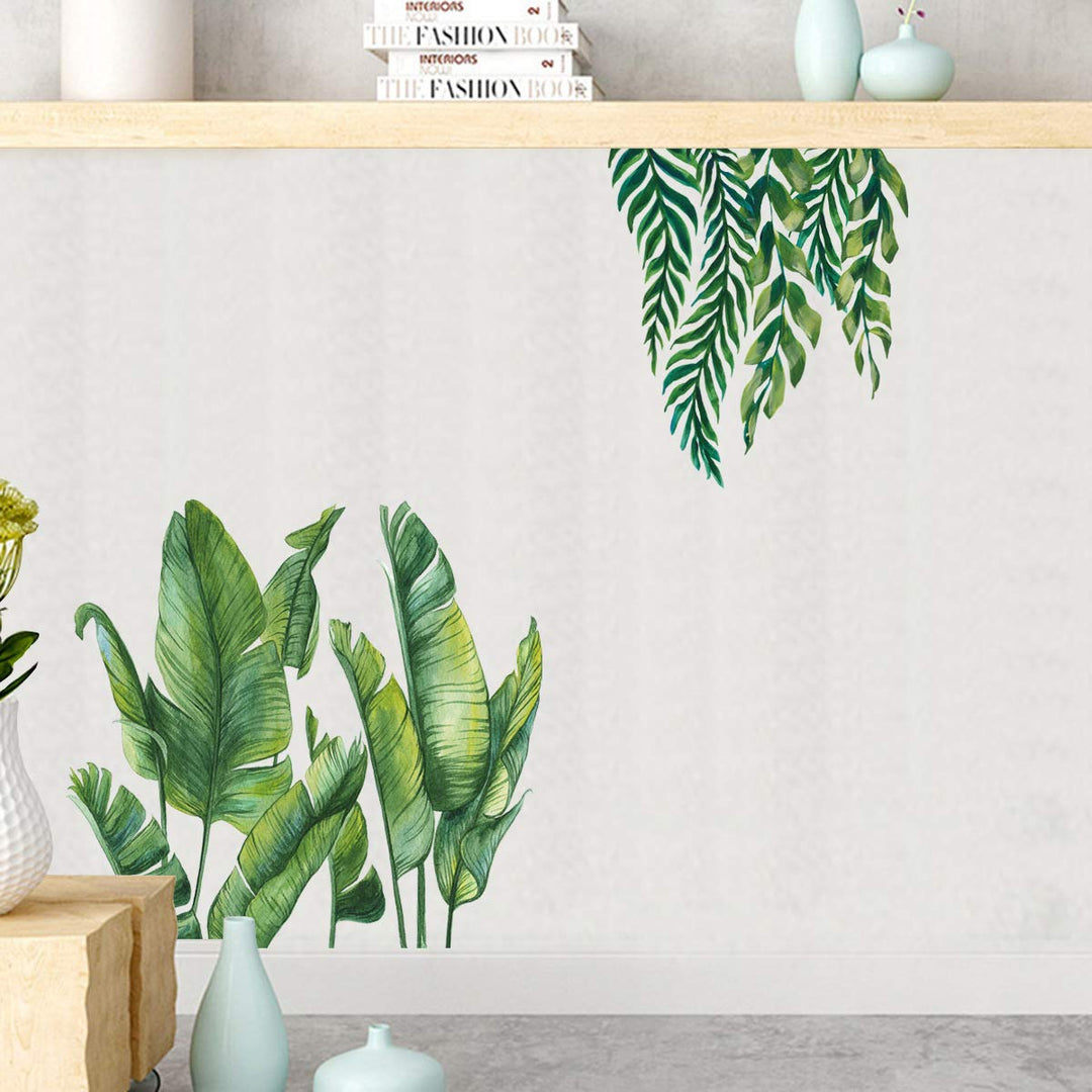 Banana Leaf Tropical Plants Peel and Stick Wall Decals, Green Nature Jungle Tree Leaves Wall Stickers, Waterproof DIY Wall Decor Art Home Decorations for Living Room Bedroom, 31.4 x 47.2inch