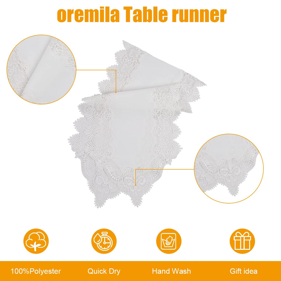 Table Runner Handmade Crochet Lace Flower Table Runner, Decor for Bridal Shower Wedding Party Decorations Long Dinner Tables, White (15.7 x 70 Inch)