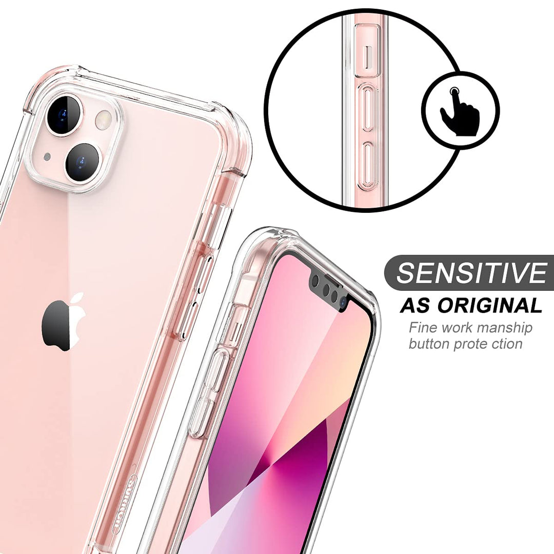 Compatible with iPhone 13 Clear Case,[Built in Screen Protector] Full Body Protection Hard Shell+Soft TPU Bumper Shockproof Rugged Cover for iPhone 13 6.1 Inch (Rose Gold)