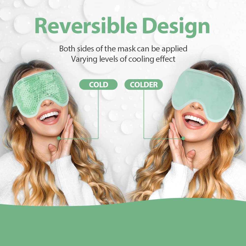 Green: Cold Eye Mask Gel Bead Cooling Eye Mask For Puffy Eyes, Headache, Migraine, Relaxation, Reusable Plush Eye Ice Pack For Hot Cold Therapy Newgo (Green)
