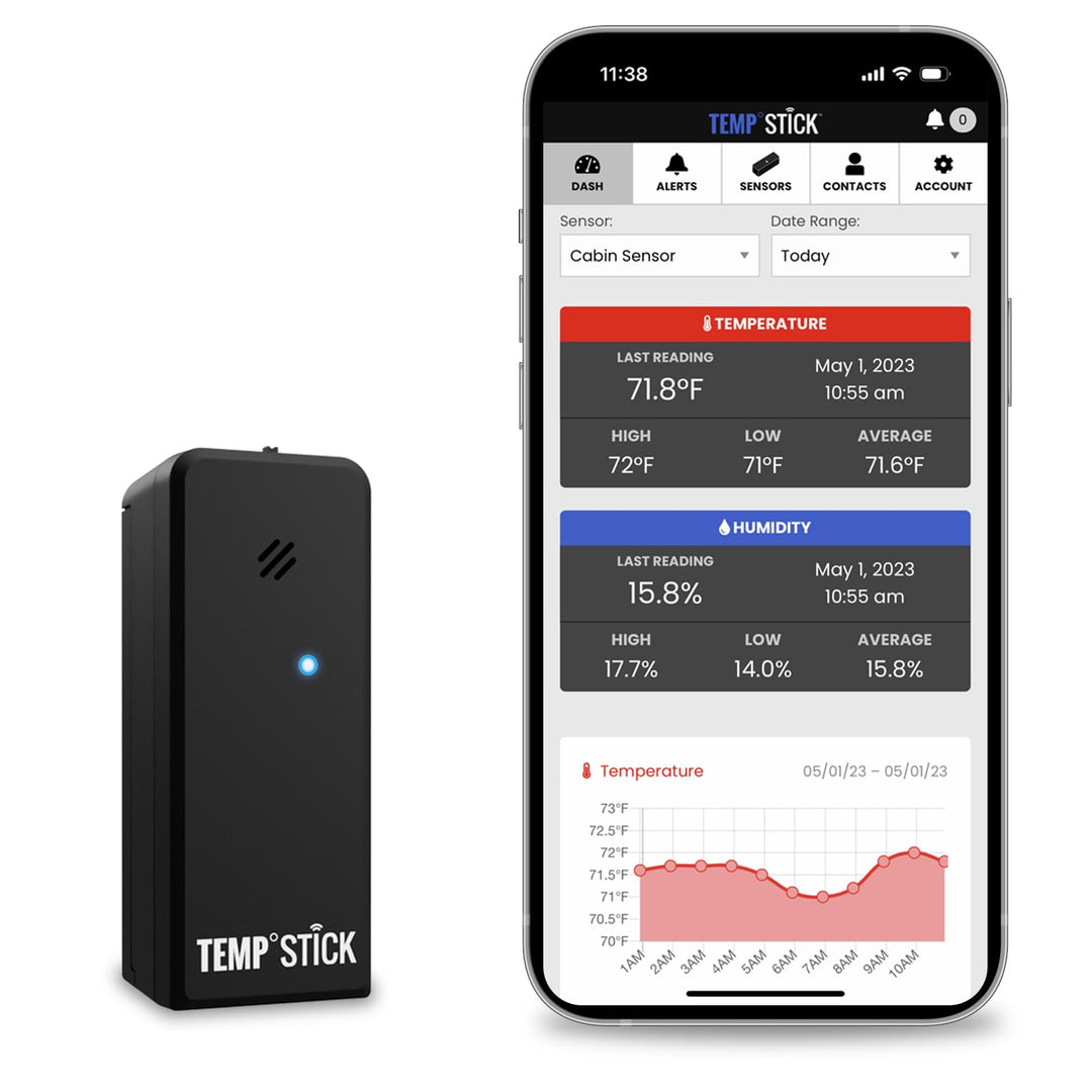 Temp Stick Remote WiFi Temperature &amp; Humidity Sensor, Data Logger. No Subscription. 24/7 Monitor, Unlimited Text, App &amp; Email Alerts. Made in America. Use with Alexa, IFTTT. Monitor Anywhere, Anytime