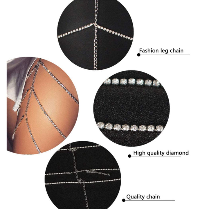 Boho Crystal Sexy Leg Chains Gold Body Chains Multilayer Beach Thigh Chain Fashion Body Jewelry for Women and Girls (silver)