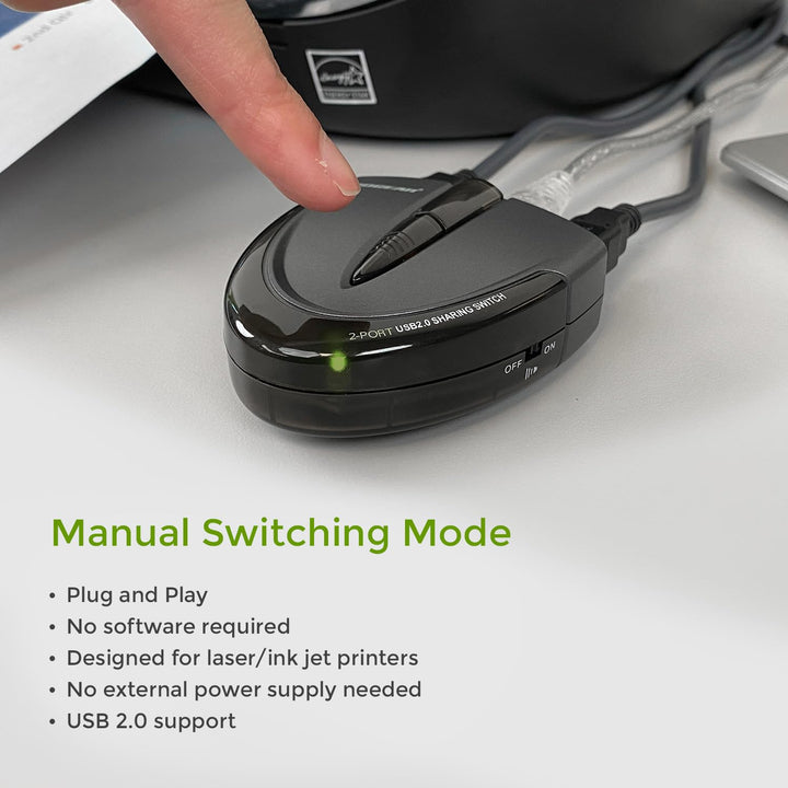 2 Port USB 2.0 Switch - Auto Printer Switch - Manually or Auto Control - LEDs Indicate - Plug n Play - GUB231