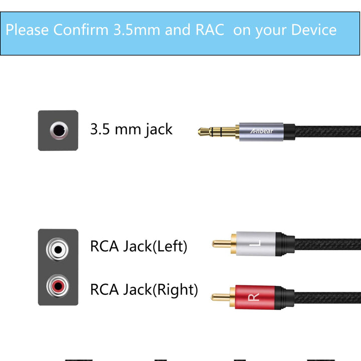 Anbear 3.5mm to RCA Cable 6.6 FT, 3.5mm Male to 2RCA Ma