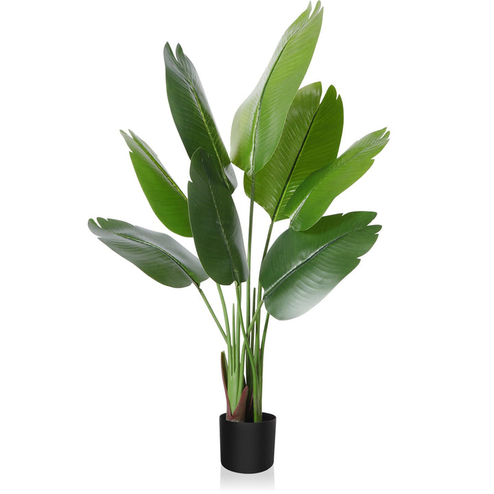 Artificial Bird of Paradise Plant 4 Feet Fake Tropical Palm Tree with 8 Leaves,Perfect Faux Plants in Pot for Indoor Outdoor House Home Office Garden Modern Decoration Housewarming Gift