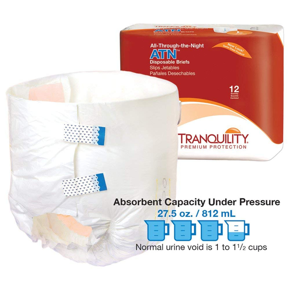 Extra Large - 12 Count : Tranquility ATN™ (All-Through-the-Night) Adult Disposable Briefs - XL - 12 ct