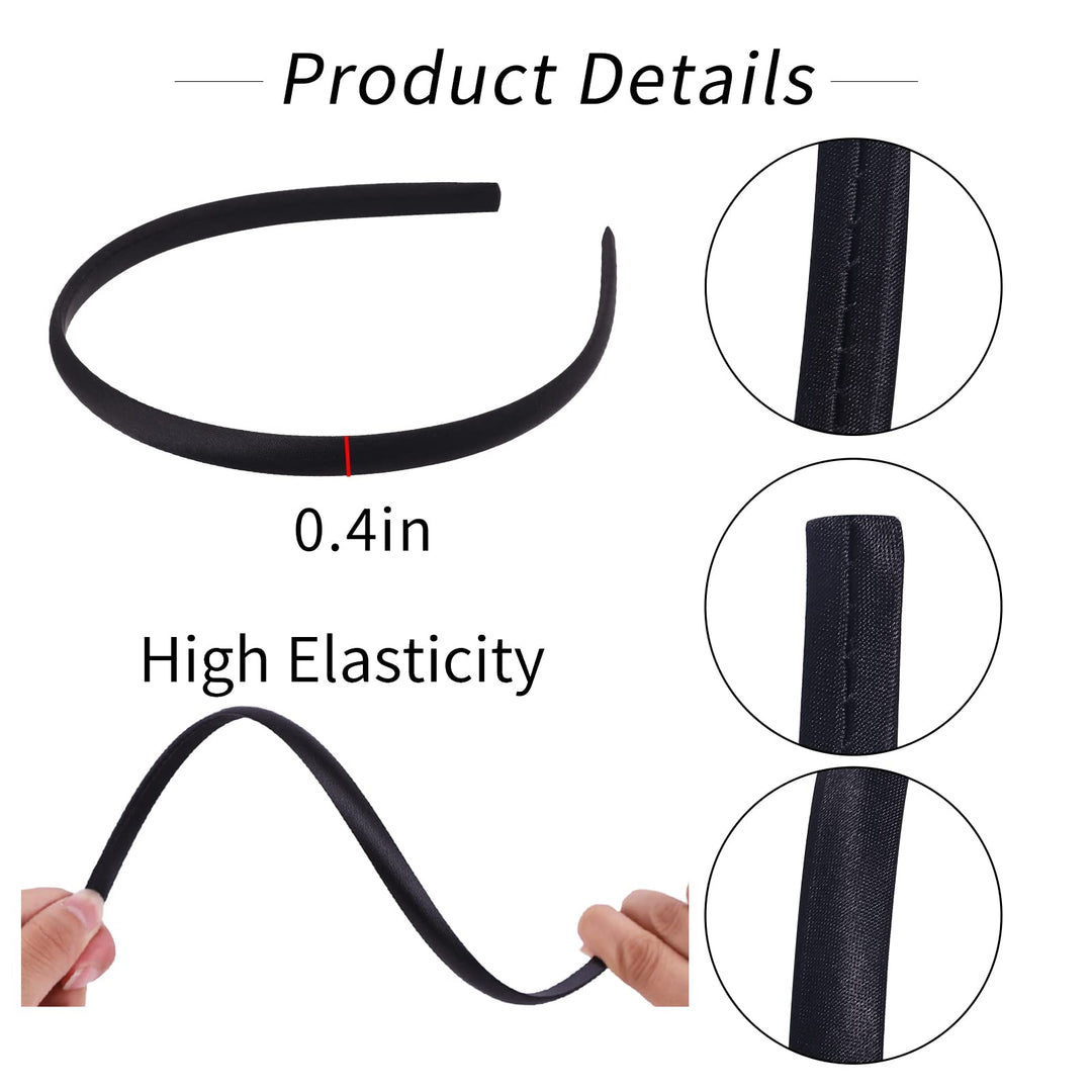 20Pcs Black: Girls&#39; Diy Satin Covered Headbands 1Cm Width 36Cm Circle Size (20Pcs Black)