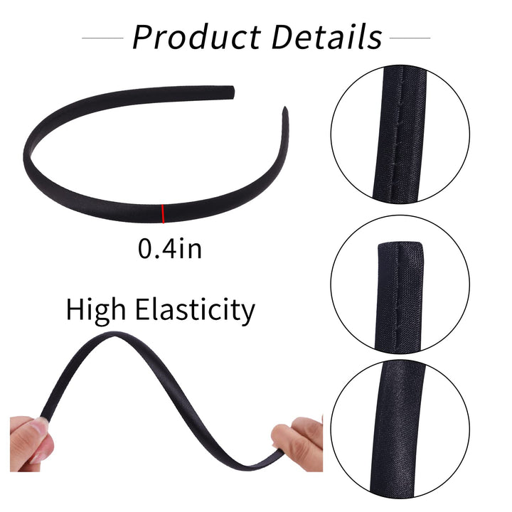 20Pcs Black: Girls&#39; Diy Satin Covered Headbands 1Cm Width 36Cm Circle Size (20Pcs Black)